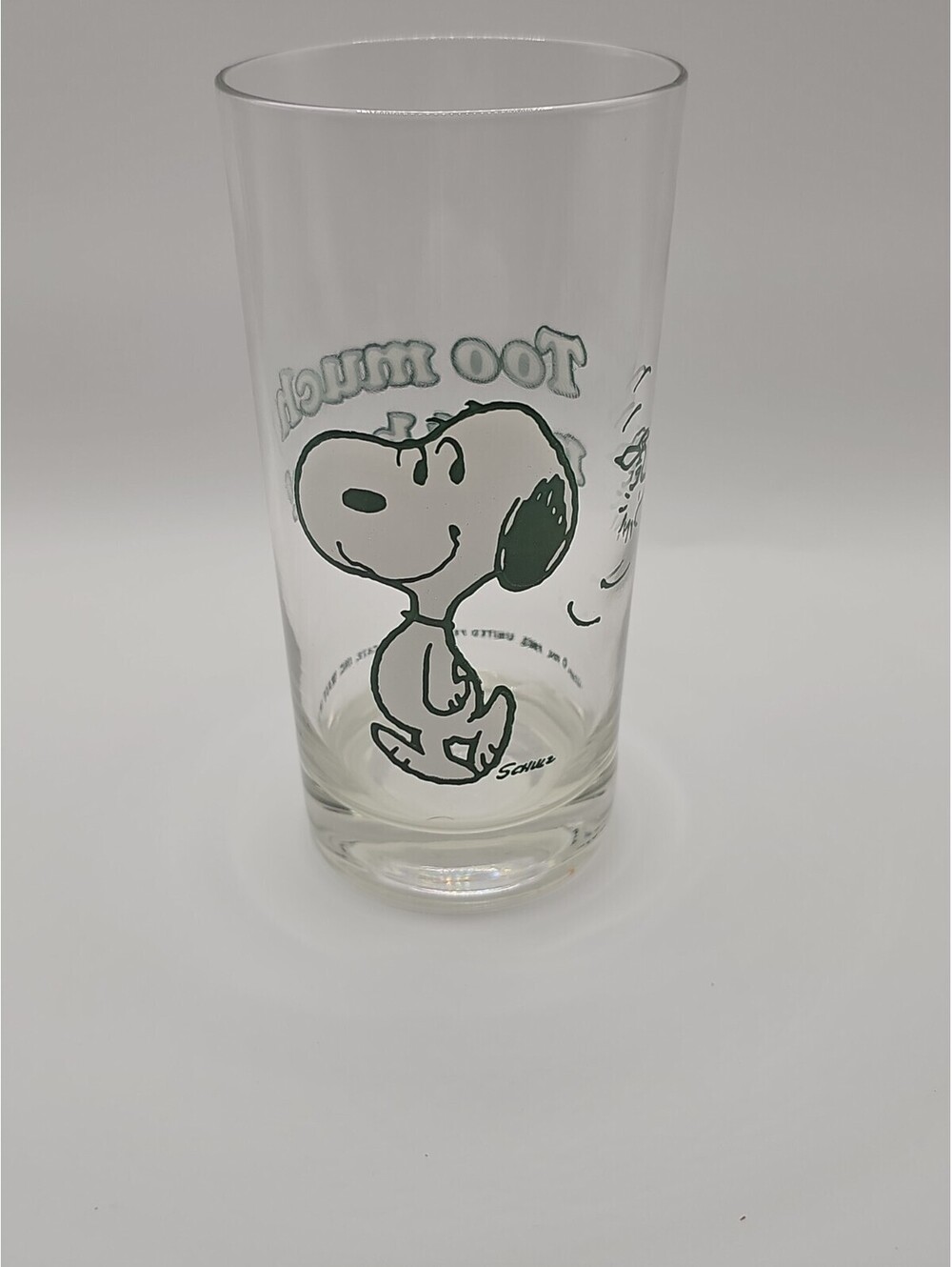 Vintage A&W Snoopy “Too Much Root Beer” Glass Green Outlined